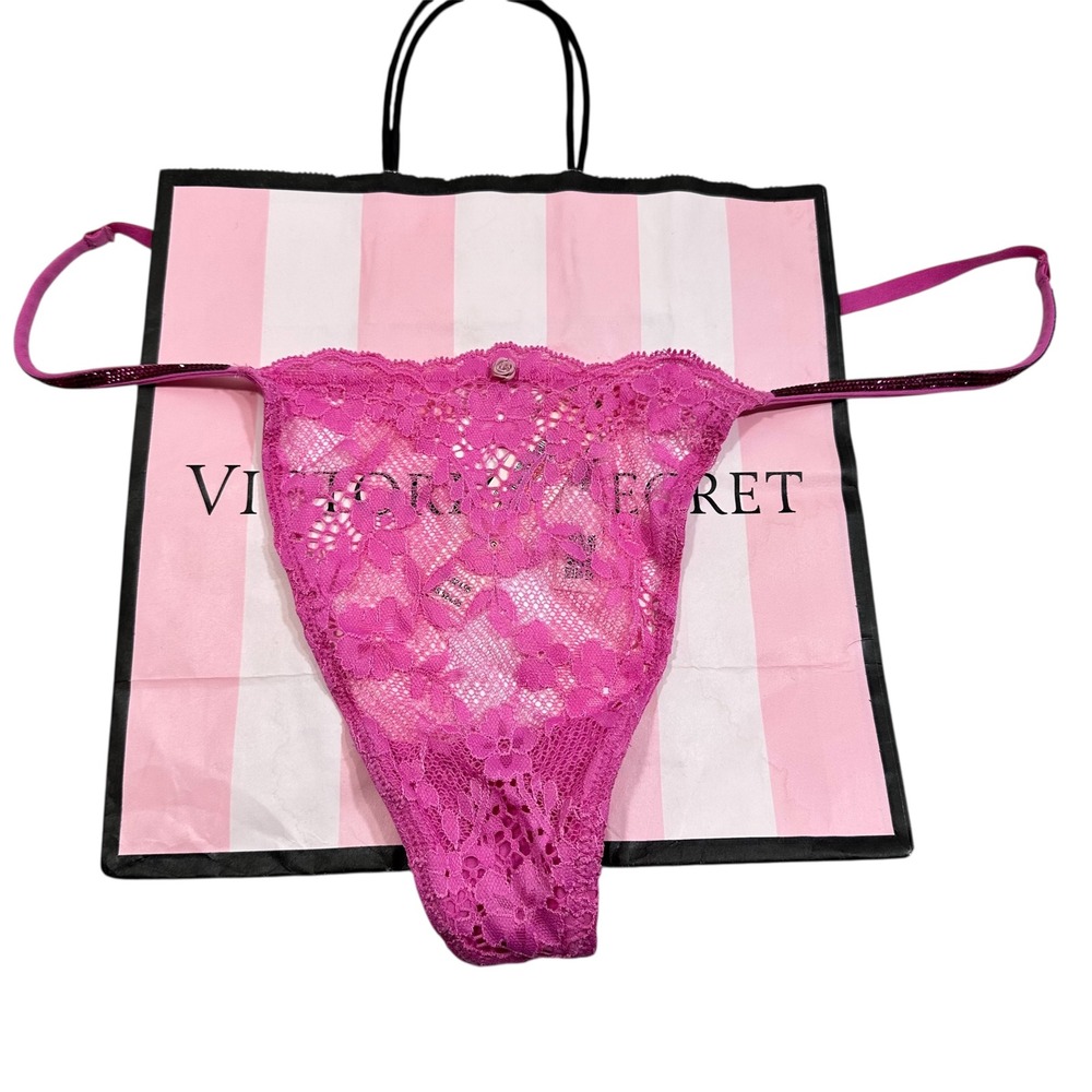 NWT Victoria's Secret Dream Angels Pink Lace V-String Thong Underwear Panty XL - Picture 1 of 8
